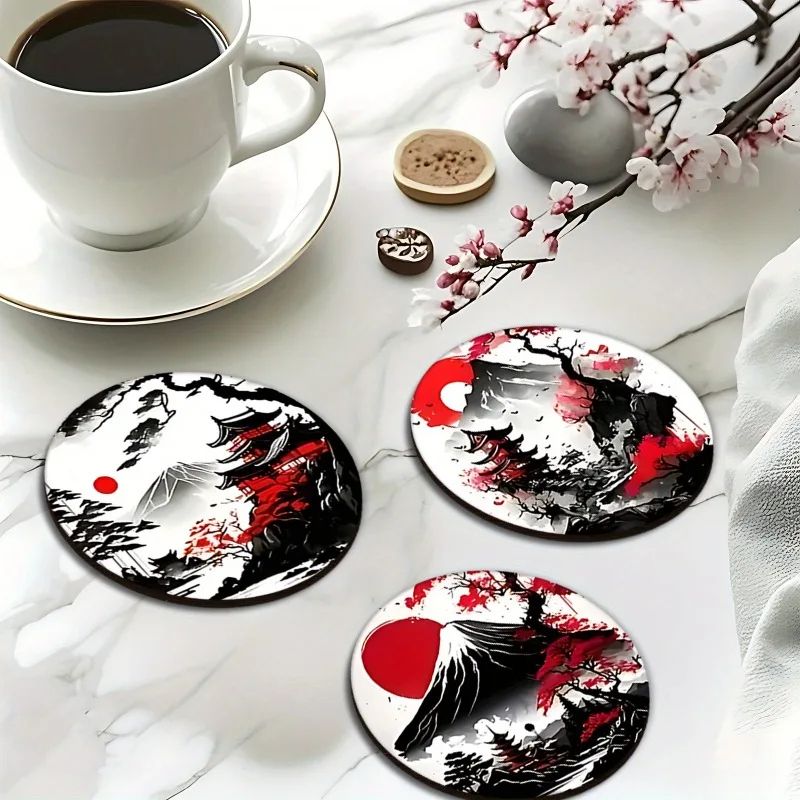 Japanese Wooden Coaster Set Heat Resistant Drink Coasters for Home and Office