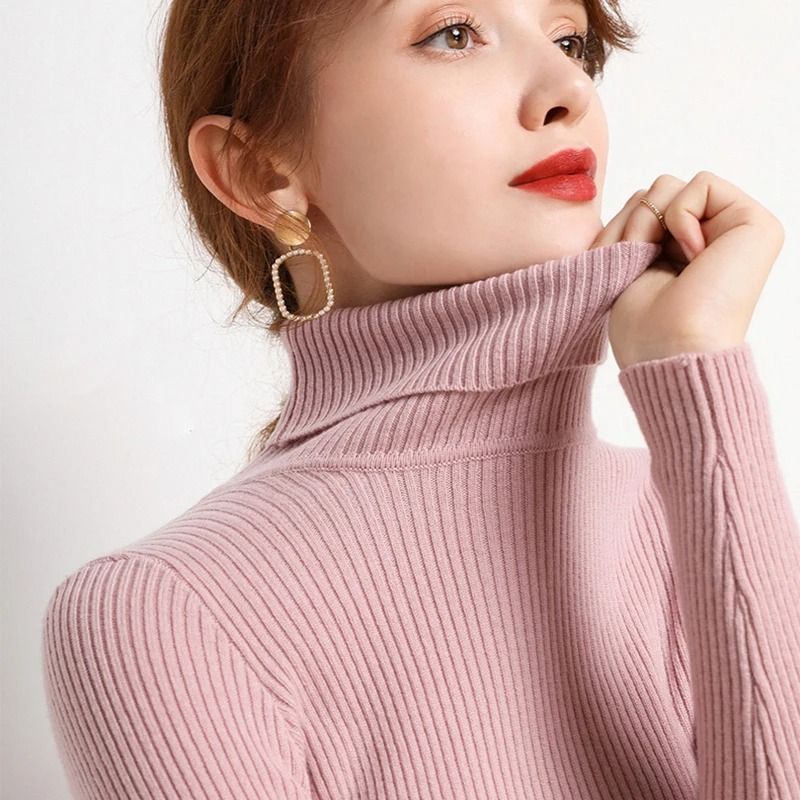 Womens Fall Turtleneck Sweater Knitted Soft Pullover Cashmere Jumper