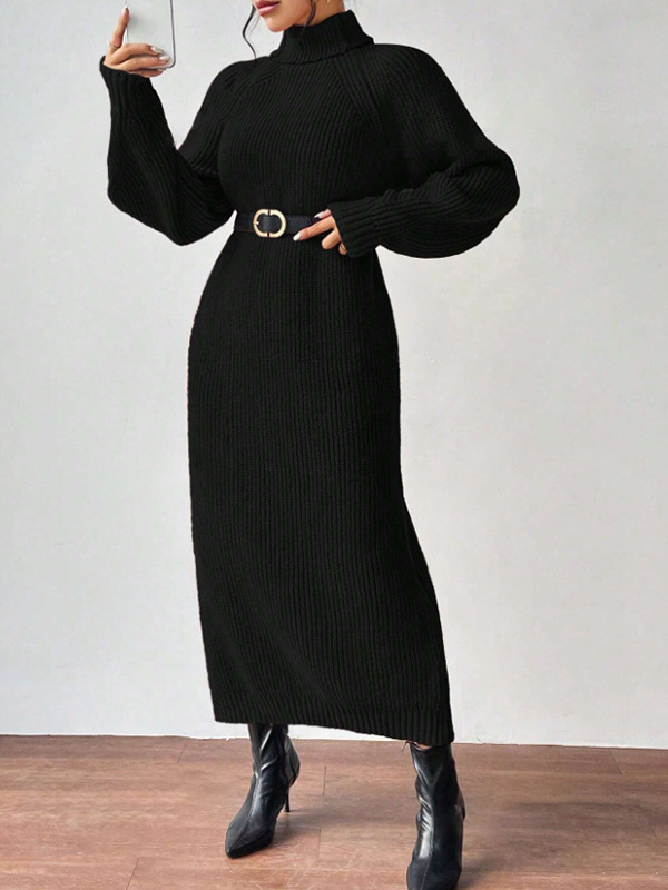 New Winter Knit Dresses Women Turtleneck Style Straight Long Dress Autumn Solid Full Sleeve Thick Casual Vestidos Lady