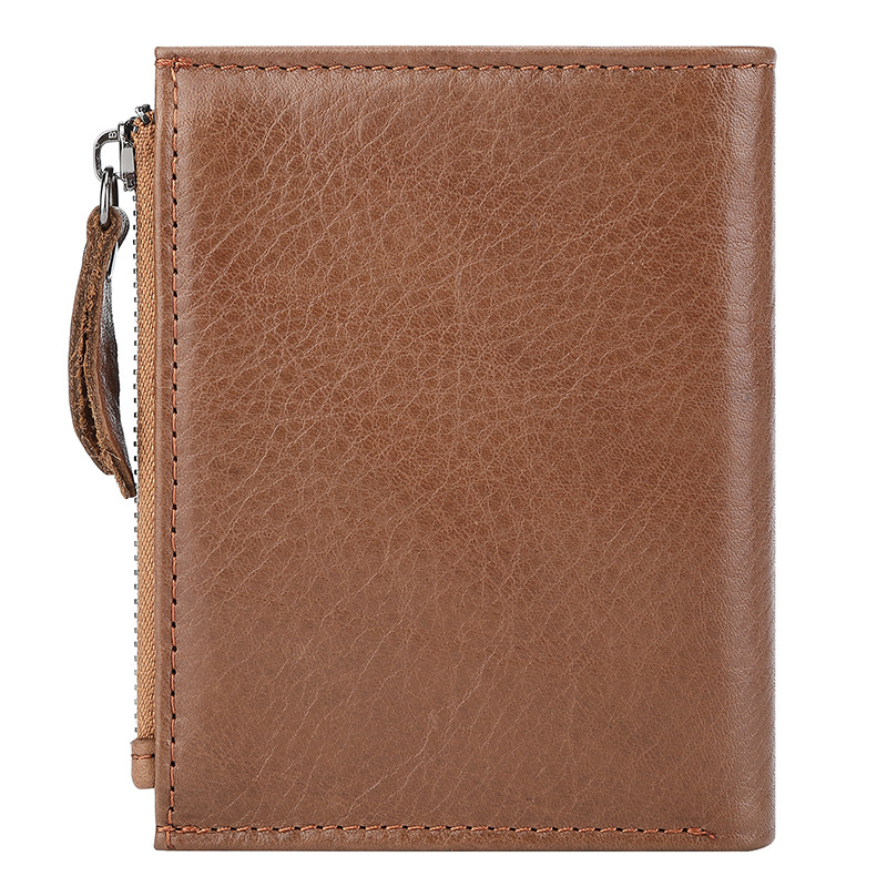Men's Vintage RFID Genuine Cow Leather Wallet Zipper Closure