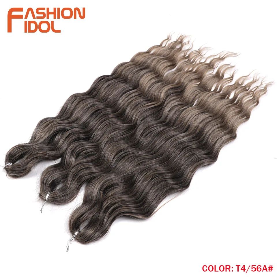 Anna 24 Inch Water Wave Braiding Hair Extensions, Ombre Blonde Crochet Curly Deep Wave Synthetic Hair