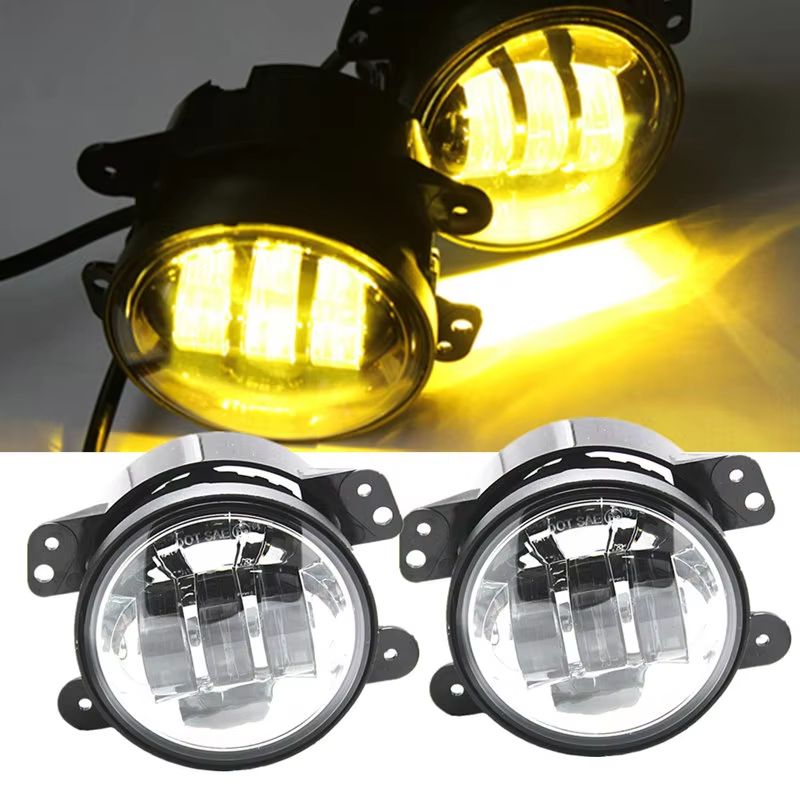 4-Inch Amber LED Fog Lights – 60W Off-Road Lamps for Jeep Wrangler (1997–2018 JK, TJ, LJ)