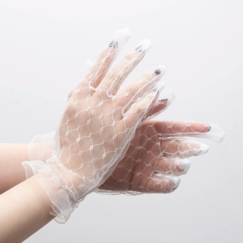 Elegant Sheer Lace Bridal Gloves – Vintage Black Mesh Tulle Short Gloves for Weddings & Evening Parties