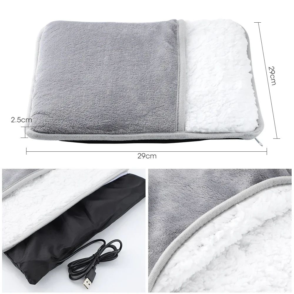 USB Electric Heated Foot Warmer Pad Soft Plush Washable Thermal Feet Heating Cushion