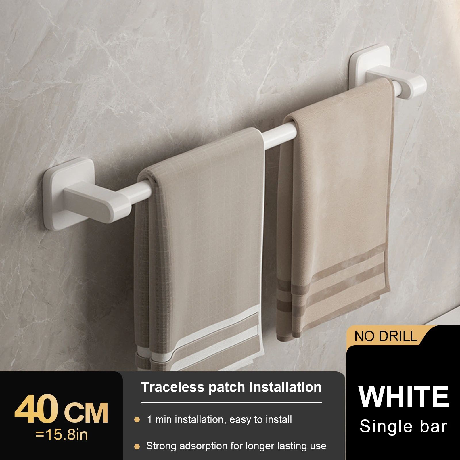 Wall Mount Double Towel Rack – No Drill ABS 2-Tier Bathroom Towel Bar