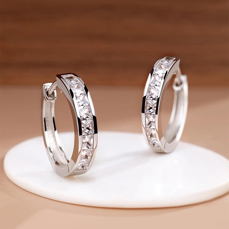Women's Circle Round Earrings, Sterling Silver Shining Zircon Jewelry, Elegant Birthday Gifts