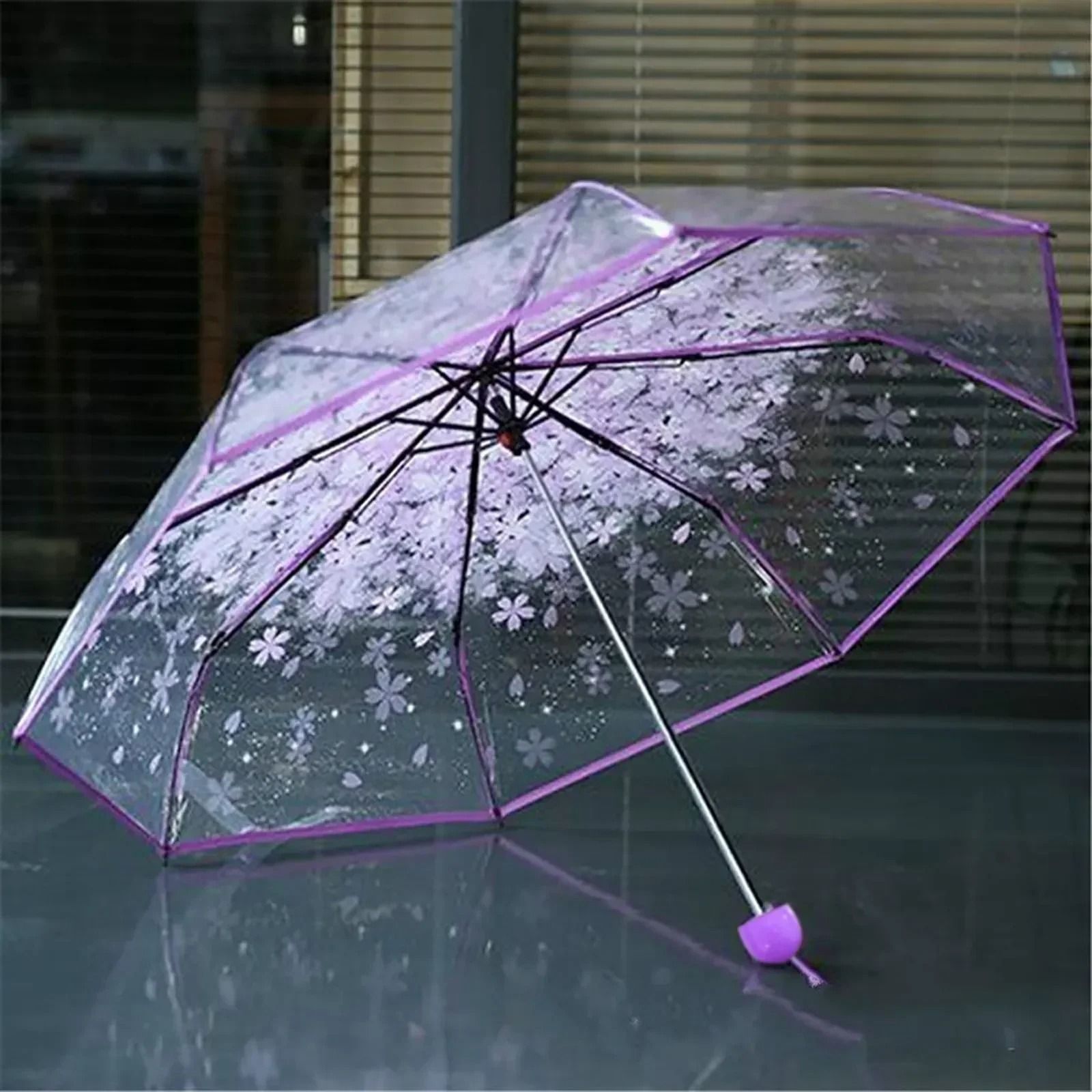 Fashionable Transparent Sakura Petal Folding Umbrella
