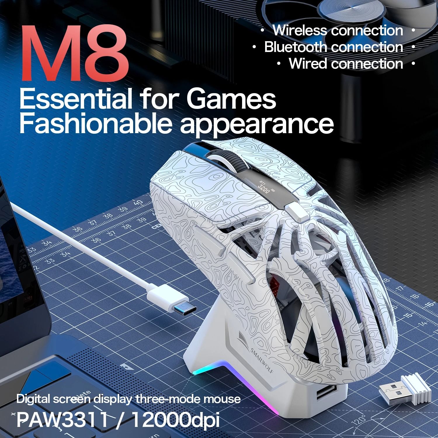 Ultra-Lightweight Tri-Mode Optical Gaming Mouse