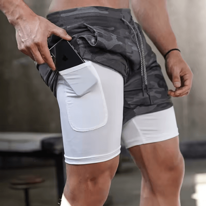 Camo Running Shorts for Men – 2-in-1 Quick-Dry Gym & Fitness Jogging Shorts