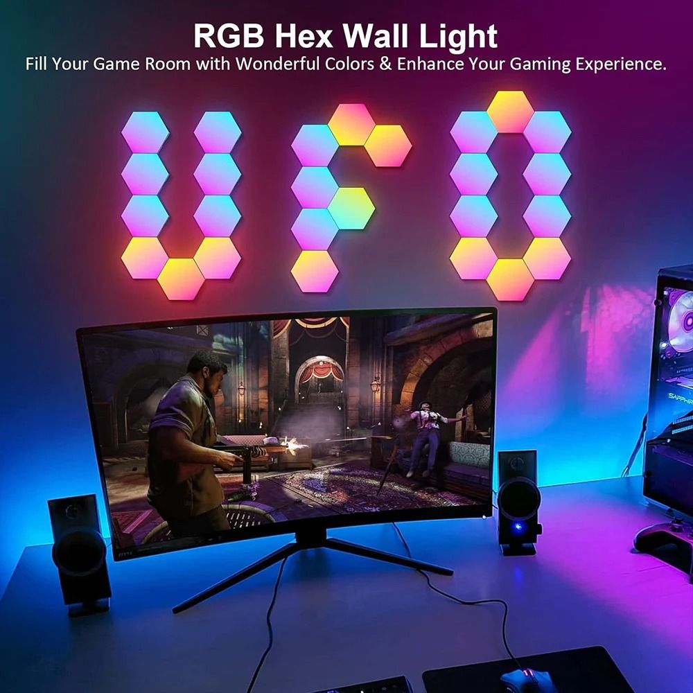 RGB LED Hexagon Light Bluetooth Wall Lamp with APP and Remote Control for Gaming Room and Bedroom
