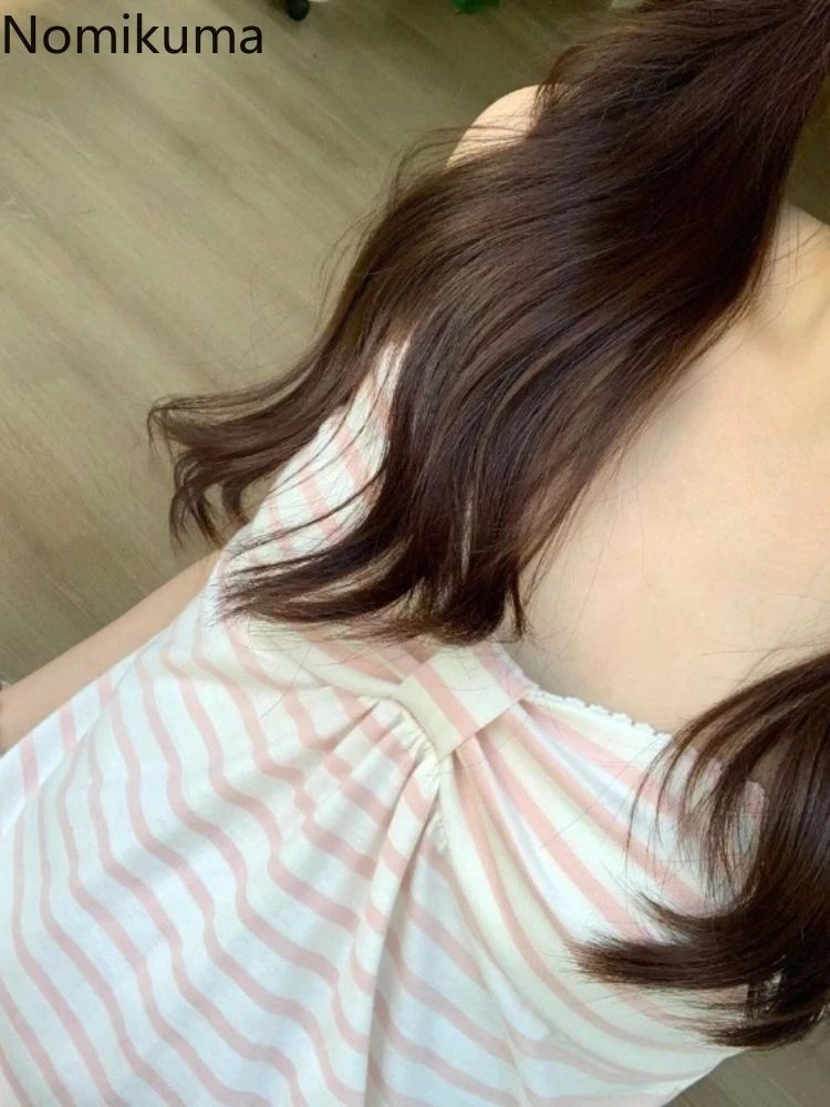 Japanese Sweet Striped Ruffle Tank Top – Vintage Slim Fit Summer Vest