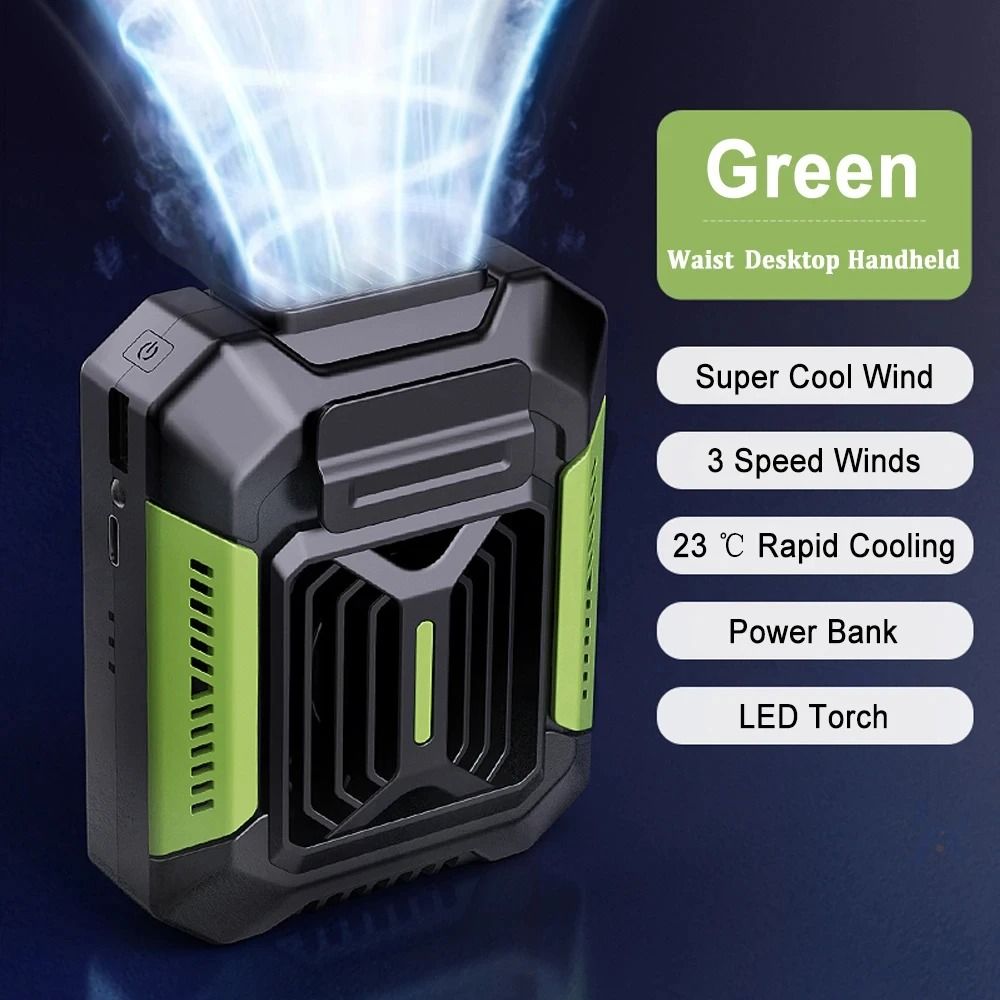 Wearable Belt Clip Fan Portable Neck Personal Cooling Fan with Power Bank and Flashlight