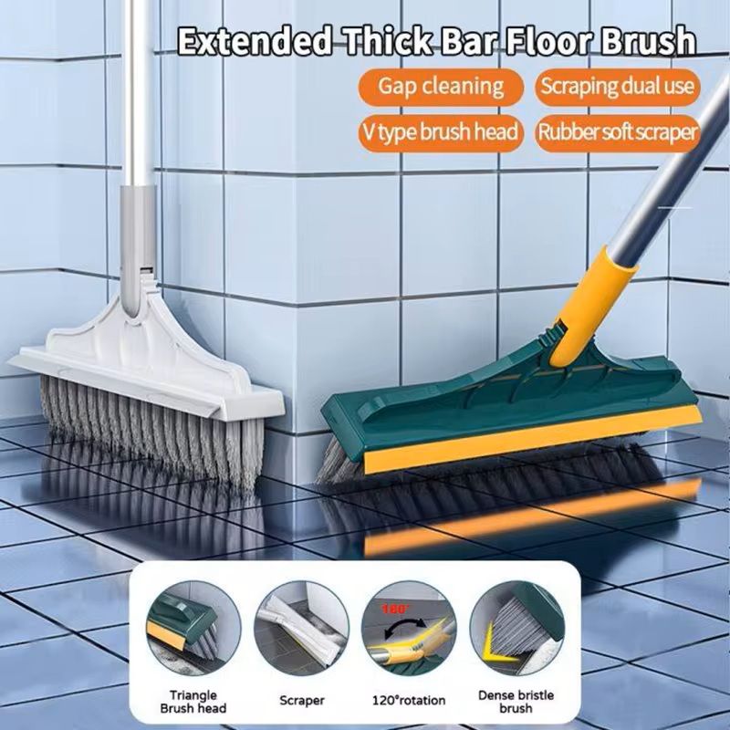 3-in-1 Long Handle Rotating Cleaning Brush for Bathroom, Floor & Crevices