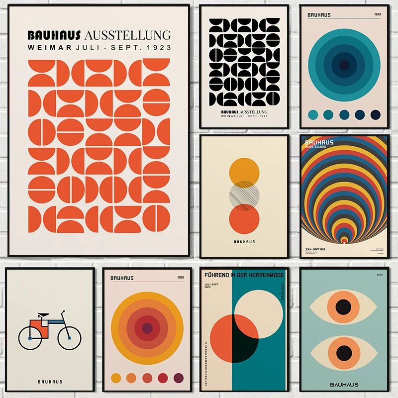 Abstract Bauhaus Orange Geometric Wall Art Canvas Prints