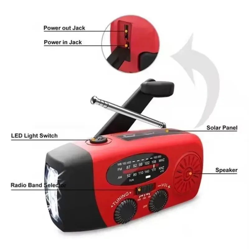 Solar Camping Light & Portable LED Flashlight with Power Bank and Radio