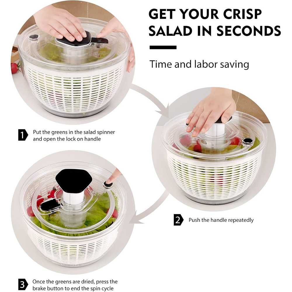 Large Lettuce Dryer QT Salad Spinner Easy Press One-Handed Vegetable Washer Mixer