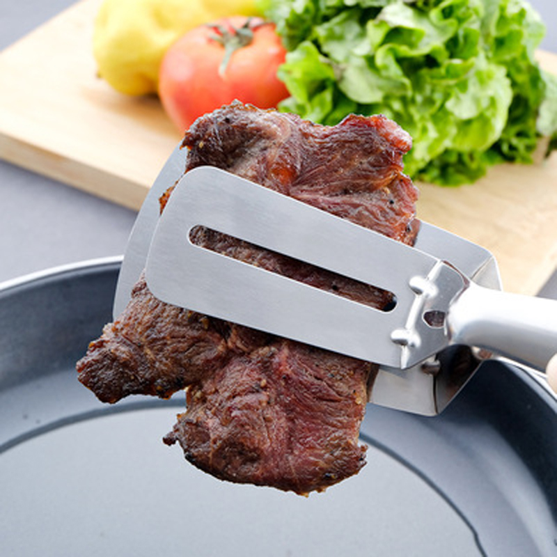 Stainless Steel Frying Shovel Clip Multifunctional Steak BBQ Tongs Frying Fish Spatula Clip Household Kitchen Tool