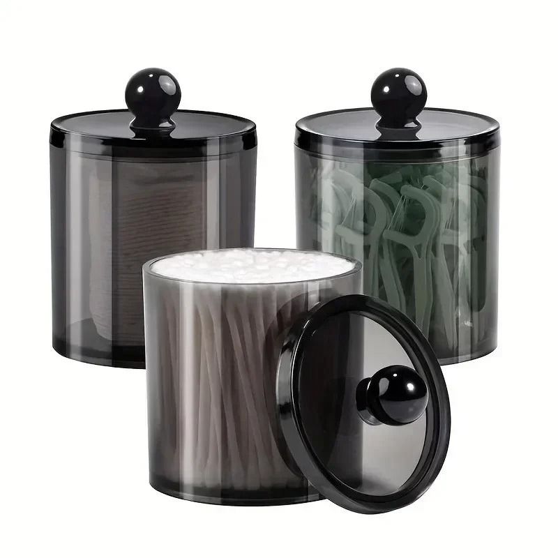 Clear Qtip Holder Dispenser Apothecary Jar Bathroom Vanity Organizer Set
