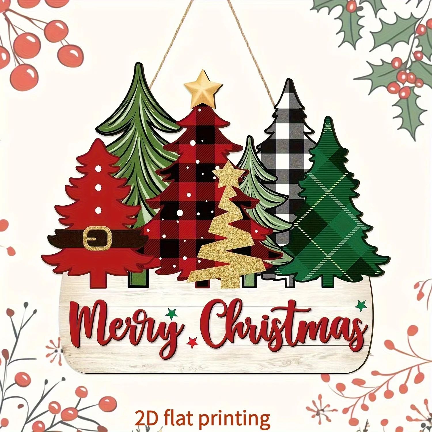 Wooden Santa Merry Christmas Wall Hanging Decoration