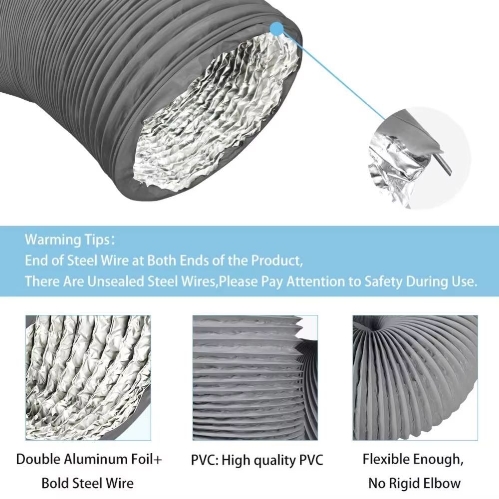 4in Heavy-Duty dryer vent hose Grey 6-Layer Air Duct with 2 Stainless Steel Clamps for Exhaust Ventilation