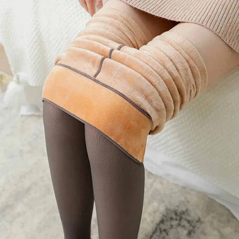 Women's Warm Thick Fleece-Lined Winter Tights, Faux Sheer Thermal Leggings, Sexy Skin Effect Leggings