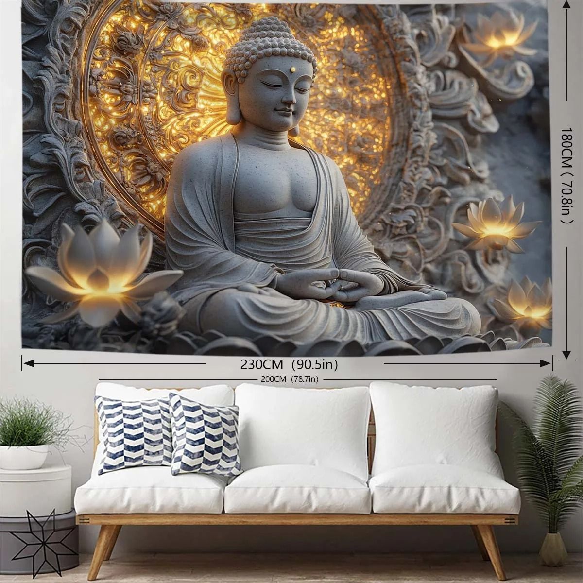 Giant Spiritual Buddha & Sacred Lotus Tapestry | Zen Meditation Wall Hanging