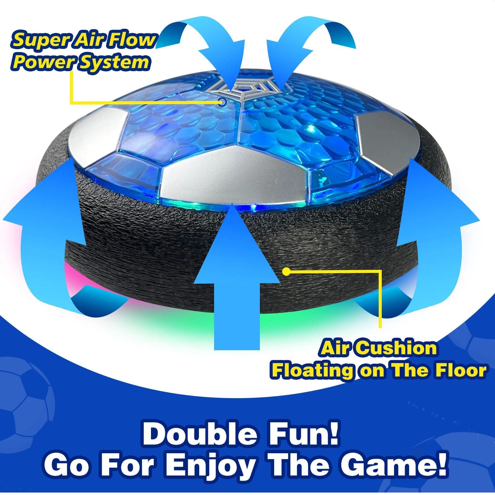Rechargeable Hover Soccer Ball with LED Lights - Indoor Air Football Toy for Kids