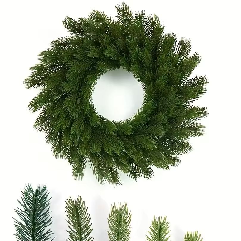 Realistic Evergreen Pine Wreath Durable Plastic Christmas Decoration with Pine Needles and Branch Accents