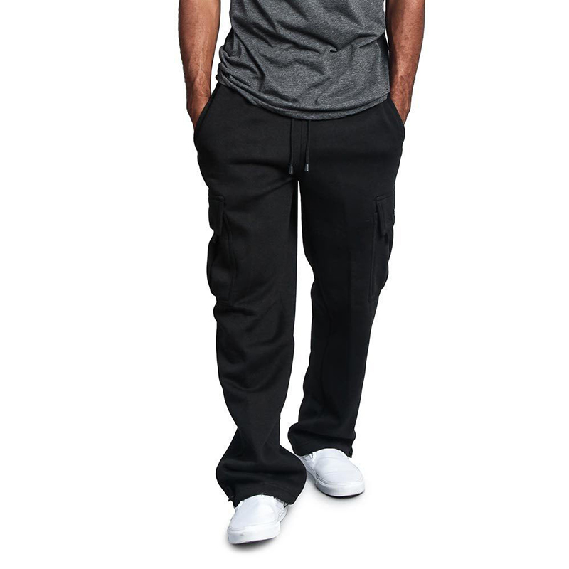 Breathable Cotton Sweatpants for Men Elastic Waist Baggy Pants with Drawstring & Multiple Pockets
