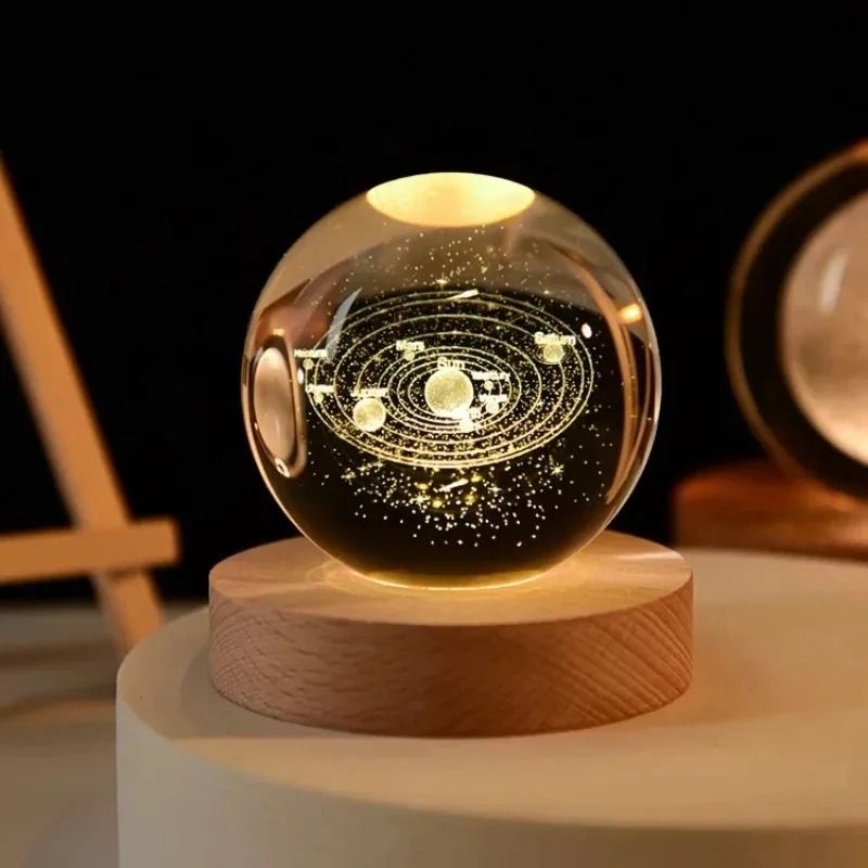 3D Crystal Ball LED Galaxy Lamp with Solar System Engraving