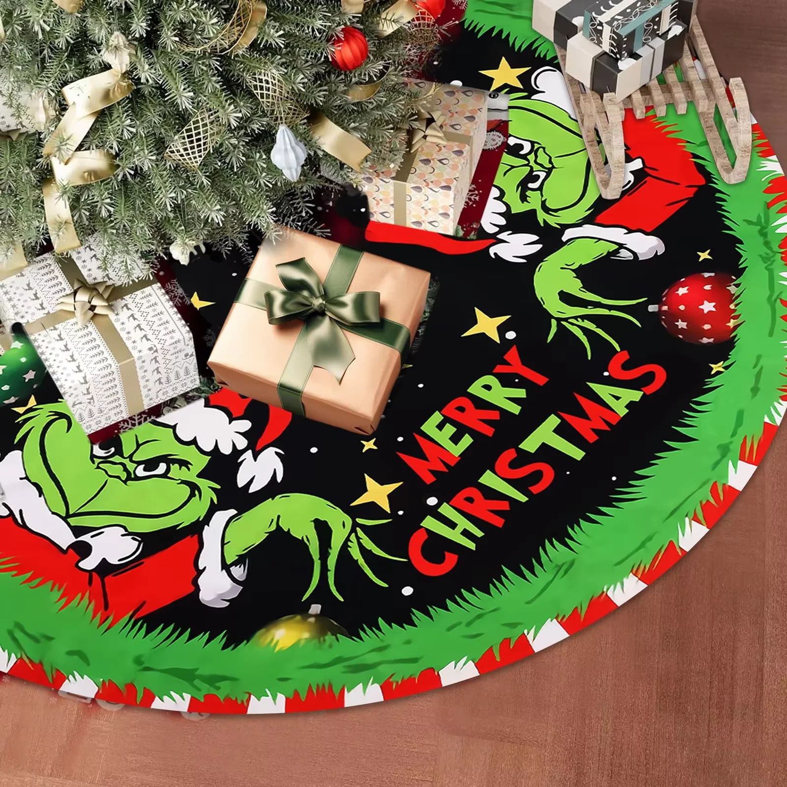 Grinch Inspired Christmas Tree Skirt for Festive Holiday Home Decor