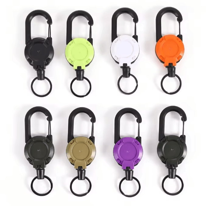 GripLock Retractable Carabiner Keychain with Steel Wire Reel