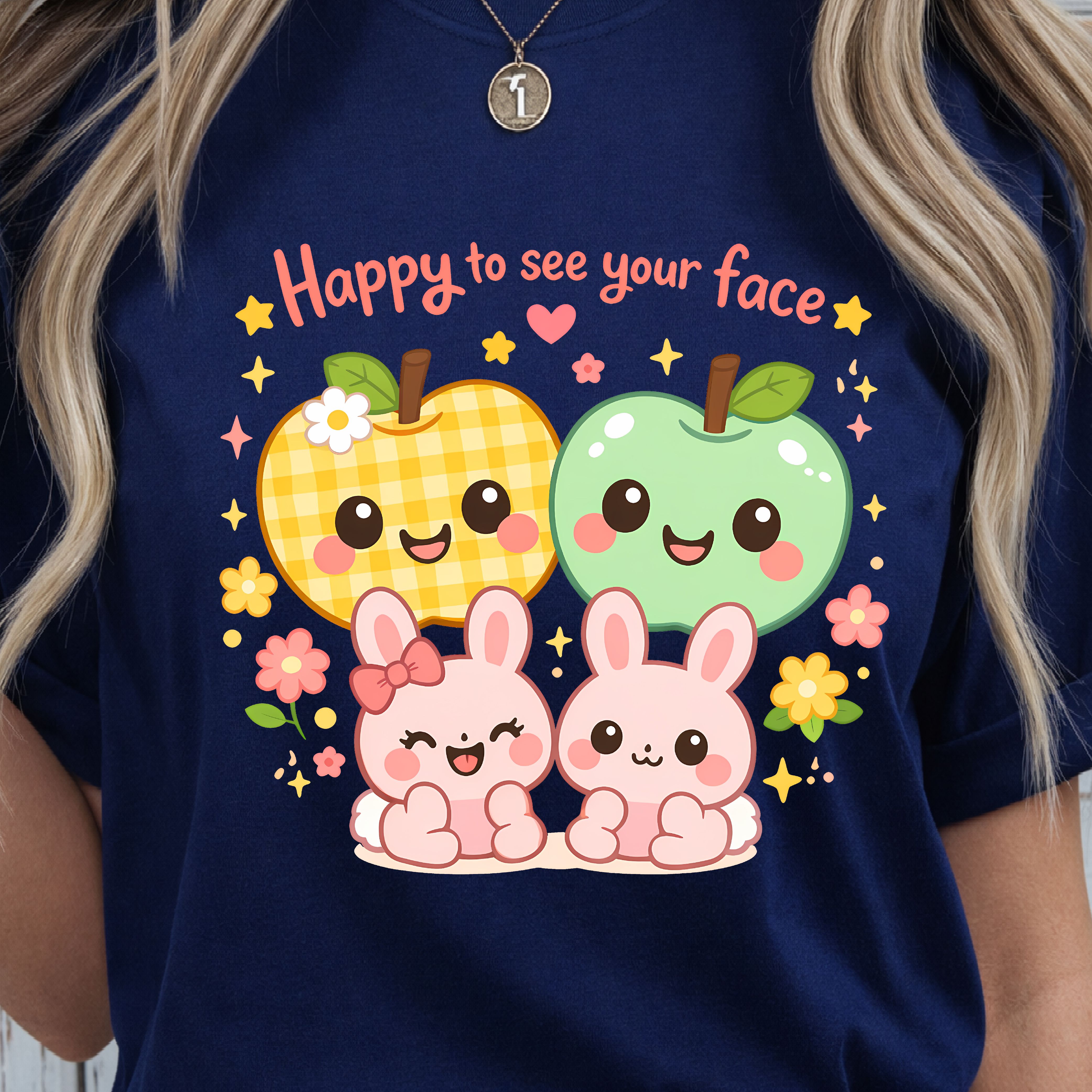 Happy To See Your Faces Shirt – Apples & Baby Bunny Easter Design Tee