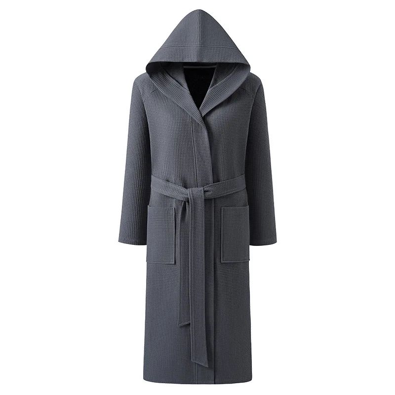 Couple Hooded Waffle Cotton Bathrobe Kimono Lounge Sleepwear Robe Set