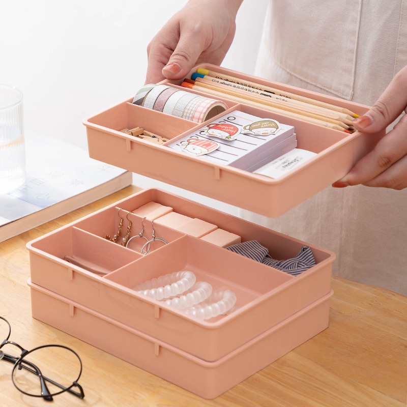 Multi-Cell Table Drawer Storage Case Stackable Jewelry, Makeup & Office Organizer for Desk