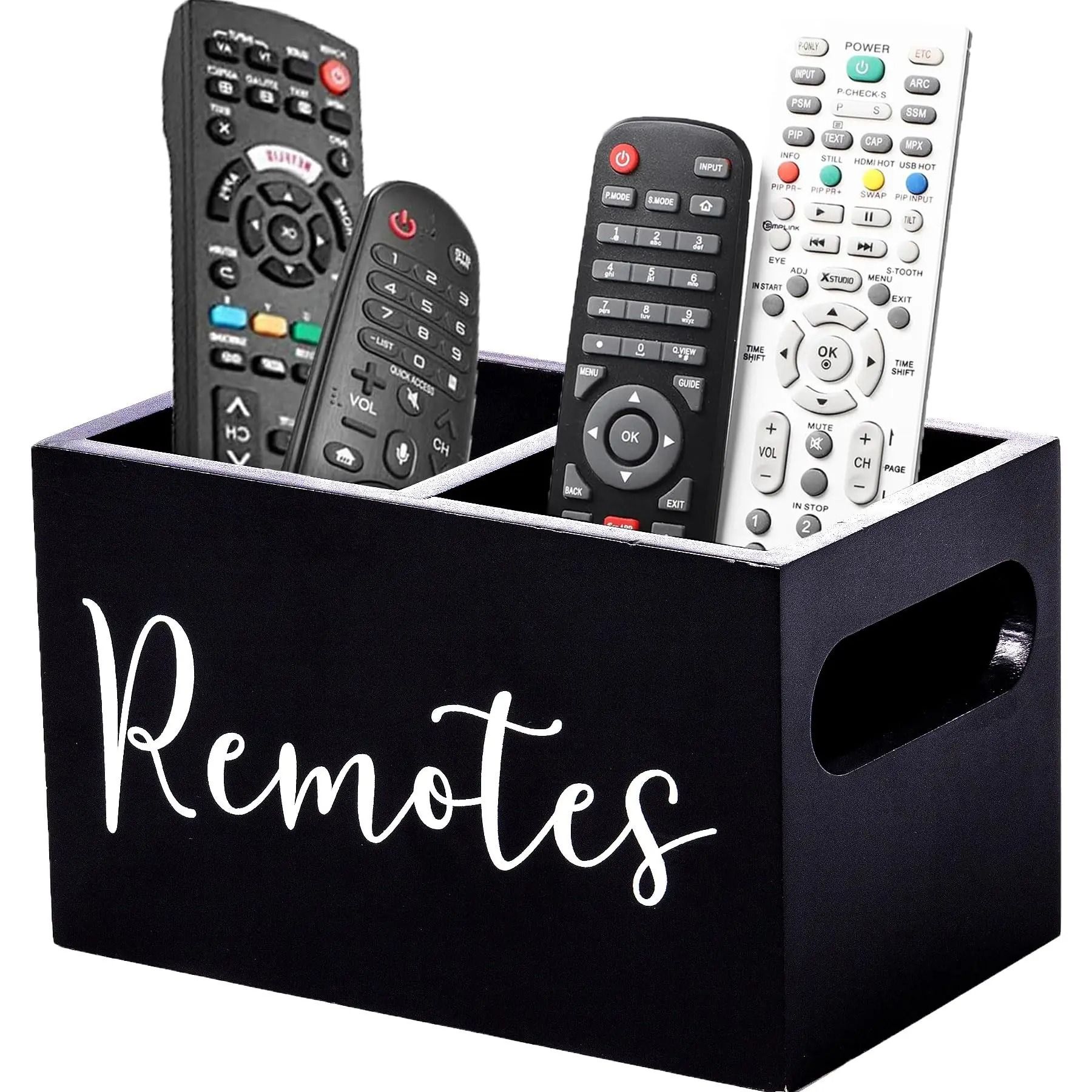 Wooden Remote Control Organizer Desktop Storage Holder