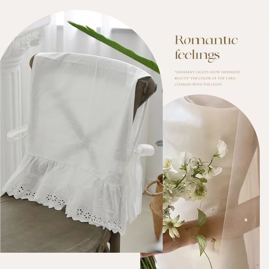Elegant White Cotton Chair Back Cover – Embroidered Lace Flounced Household and Wedding Decoration