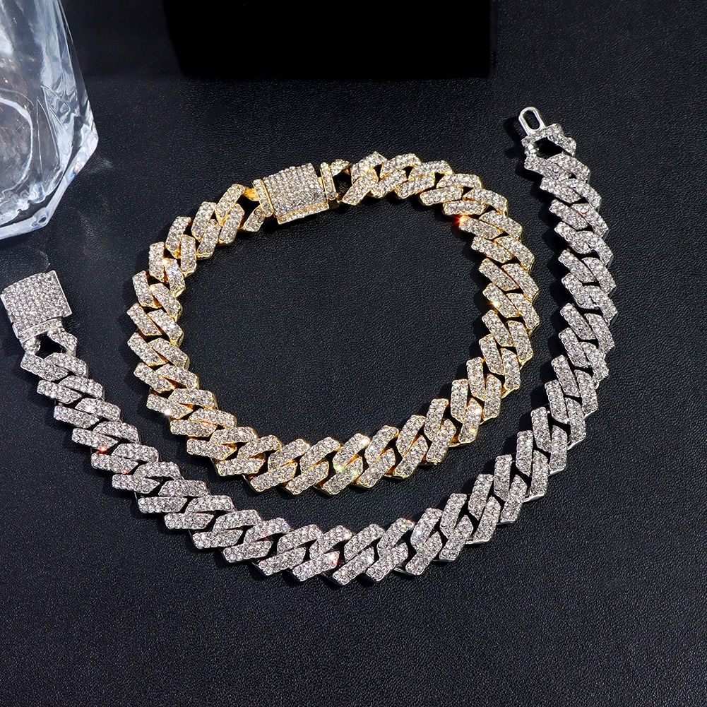 Mens Iced Out Cuban Bracelet Rhombus Design Diamond Look Chain