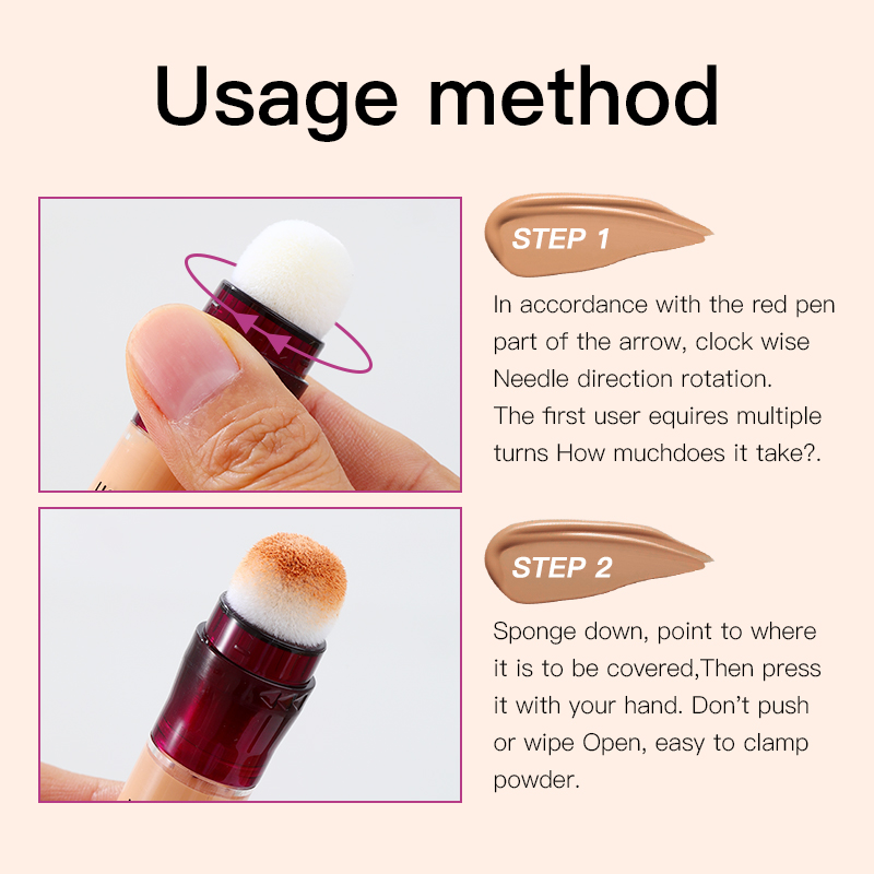 Sponge Head Concealer for Dark Circles & Blemishes, Moisturizing Liquid Foundation for Freckles, Acne and Pigmentation