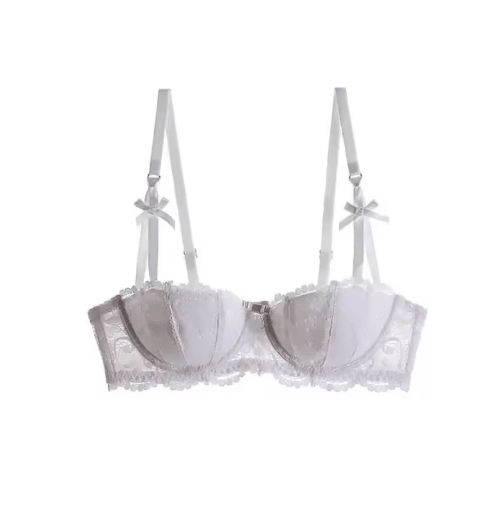 French Style Half Cup Push Up Lace Bra with Deep V Design