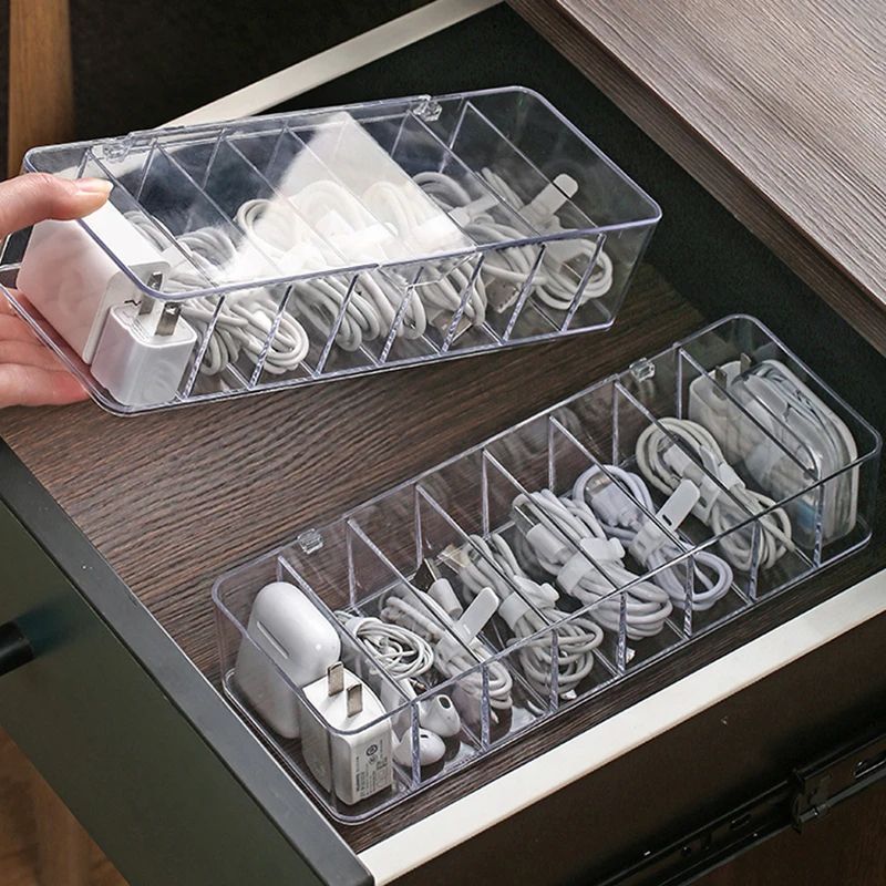 Dustproof Cable Management Box Desktop Cord Organizer for Power Strip Hub Chargers Phone Cables with Buckles Storage