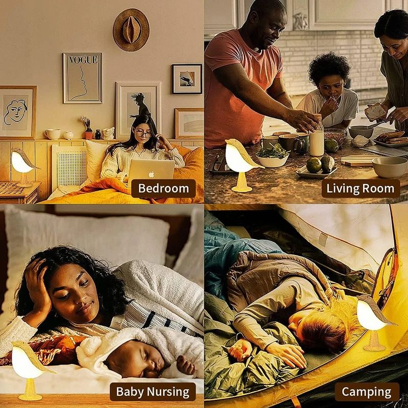 Bird Shaped LED Touch Night Light with Rechargeable Battery and 3 Colors for Bedroom Desk or Bedside Home Decor