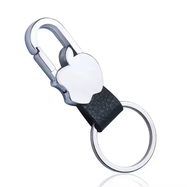 Custom Logo Leather & Metal Carabiner Keychain with Double Rings