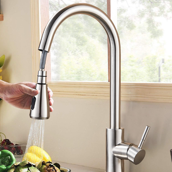 Kitchen Sink Mixer Tap Stream, Flexible Pull Out Nozzle, Black Hot Cold Water Taps, Sprayer Head Deck