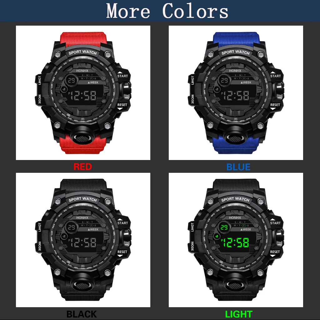 Mens Big Dial LED Digital Sports Watch Waterproof Stopwatch Alarm Fitness Wristwatch