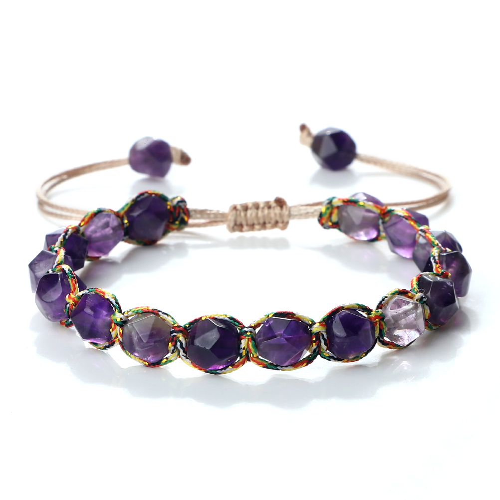 Women Malay Stone Cut Face Bracelet Yellow Agate Handmade Wristband Vacation Healing Beach Jewelry
