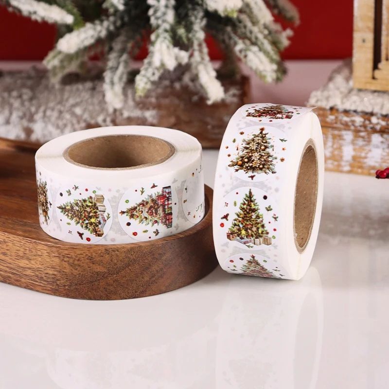 Merry Christmas Tree Sticker Roll 500pcs
