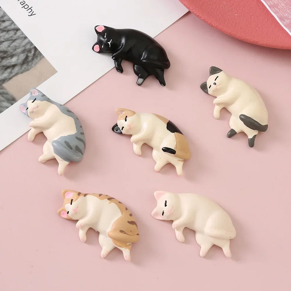 6-Piece Kawaii Sleeping Cats Mini Resin Figurines for Dollhouse and Desk Decor