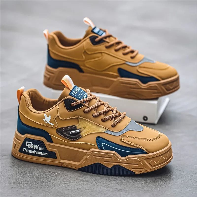 Men leather low top casual sports shoes running skateboard outdoor sneakers