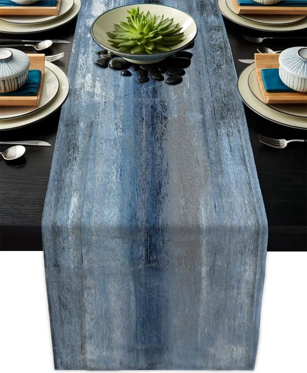 Modern Farmhouse Tie Dye Table Runner Rustic Linen Dining Decor